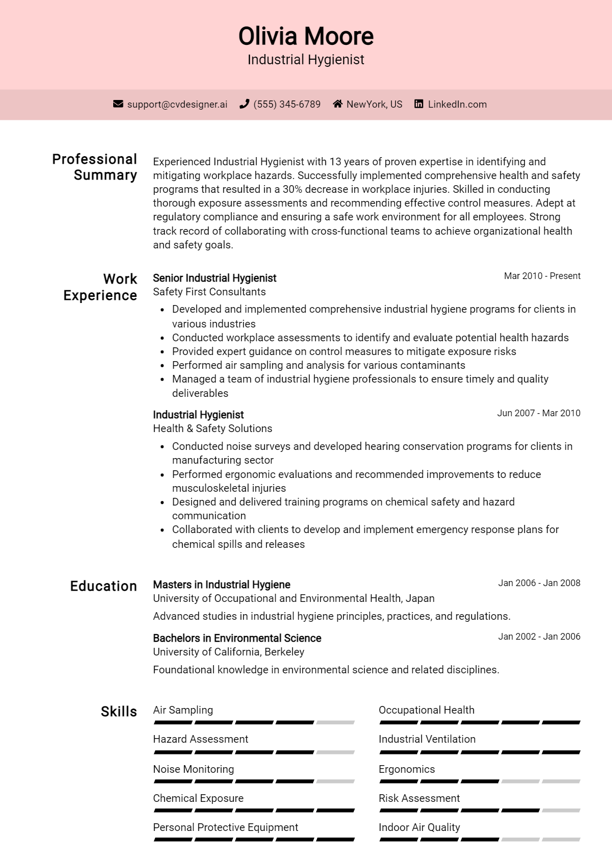 Industrial Hygienist Resume Example