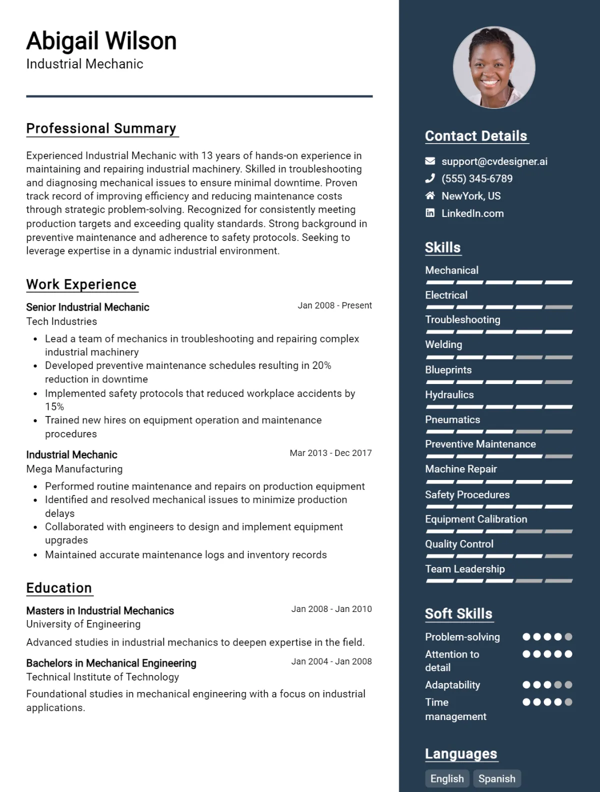 Industrial Mechanic CV Example