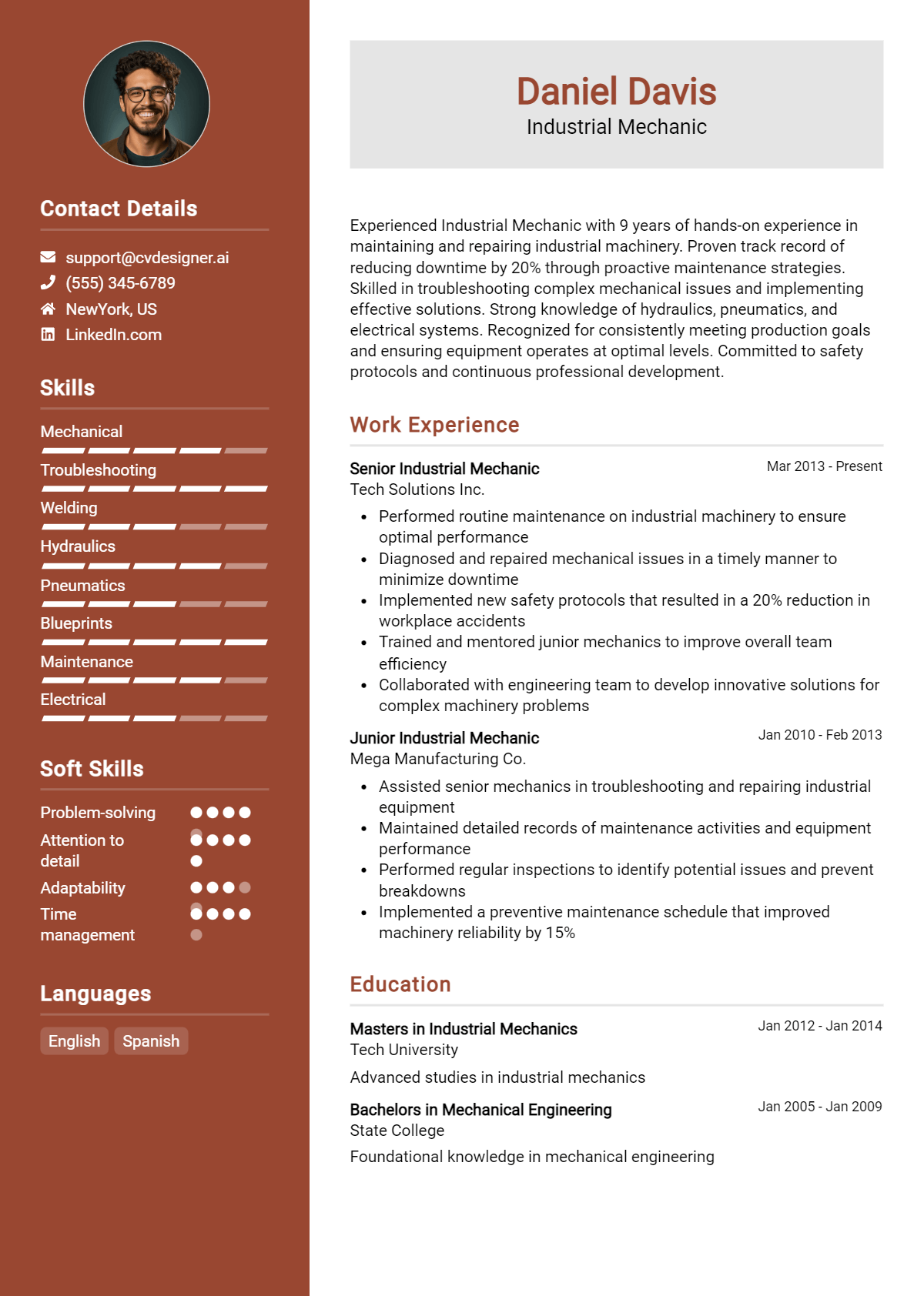 Industrial Mechanic Resume Example