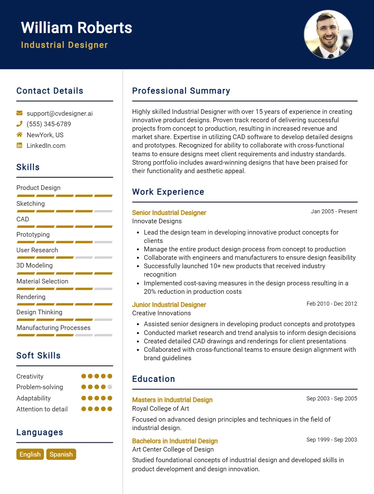 Industrial Designer CV Example