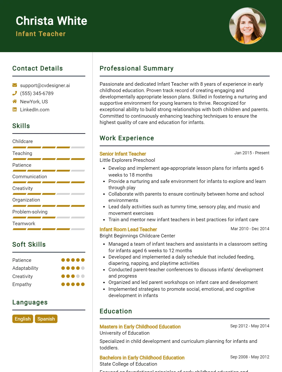 Infant Teacher CV Example