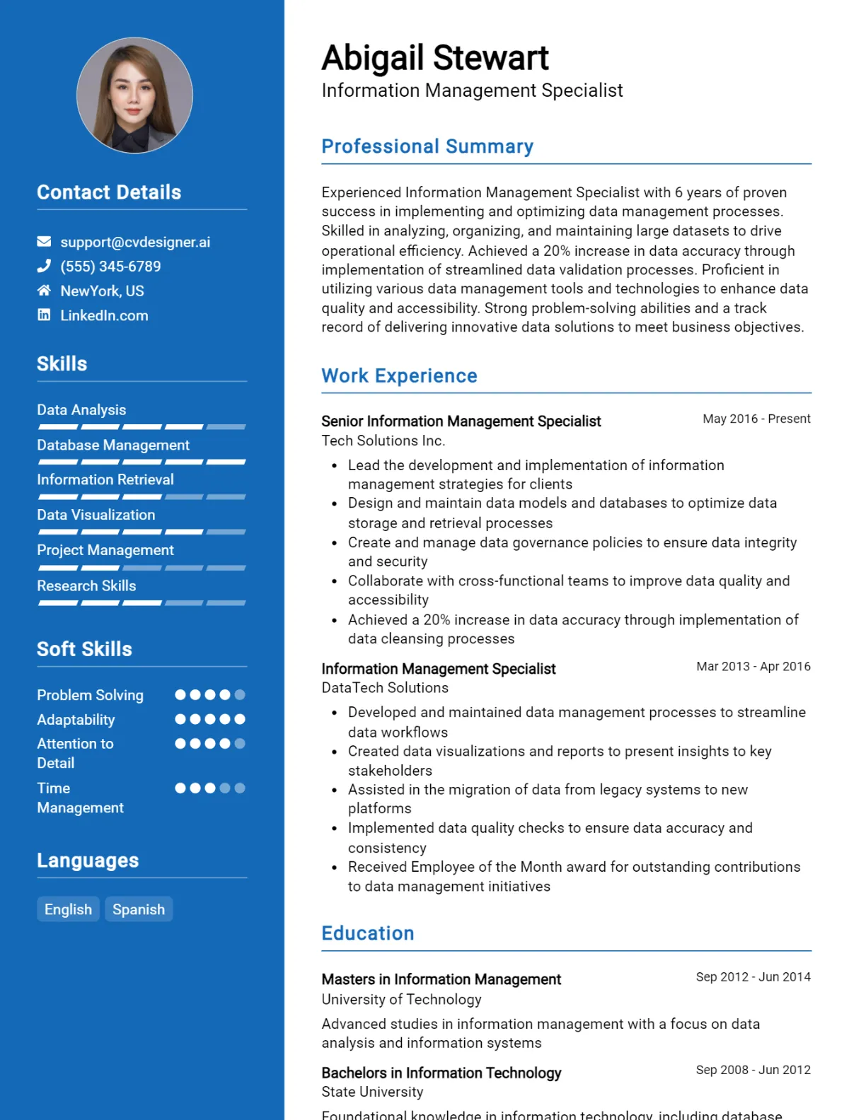 Information Management Specialist CV Example