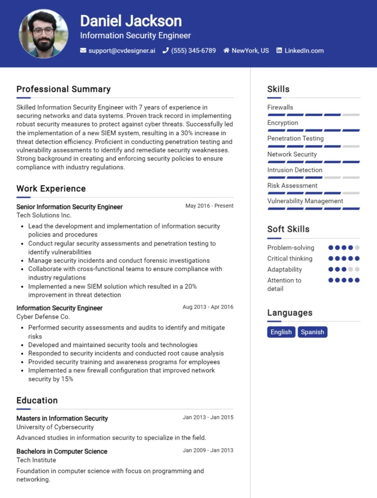 Information Security Engineer CV Example For 2025: How to Create a Professional CV