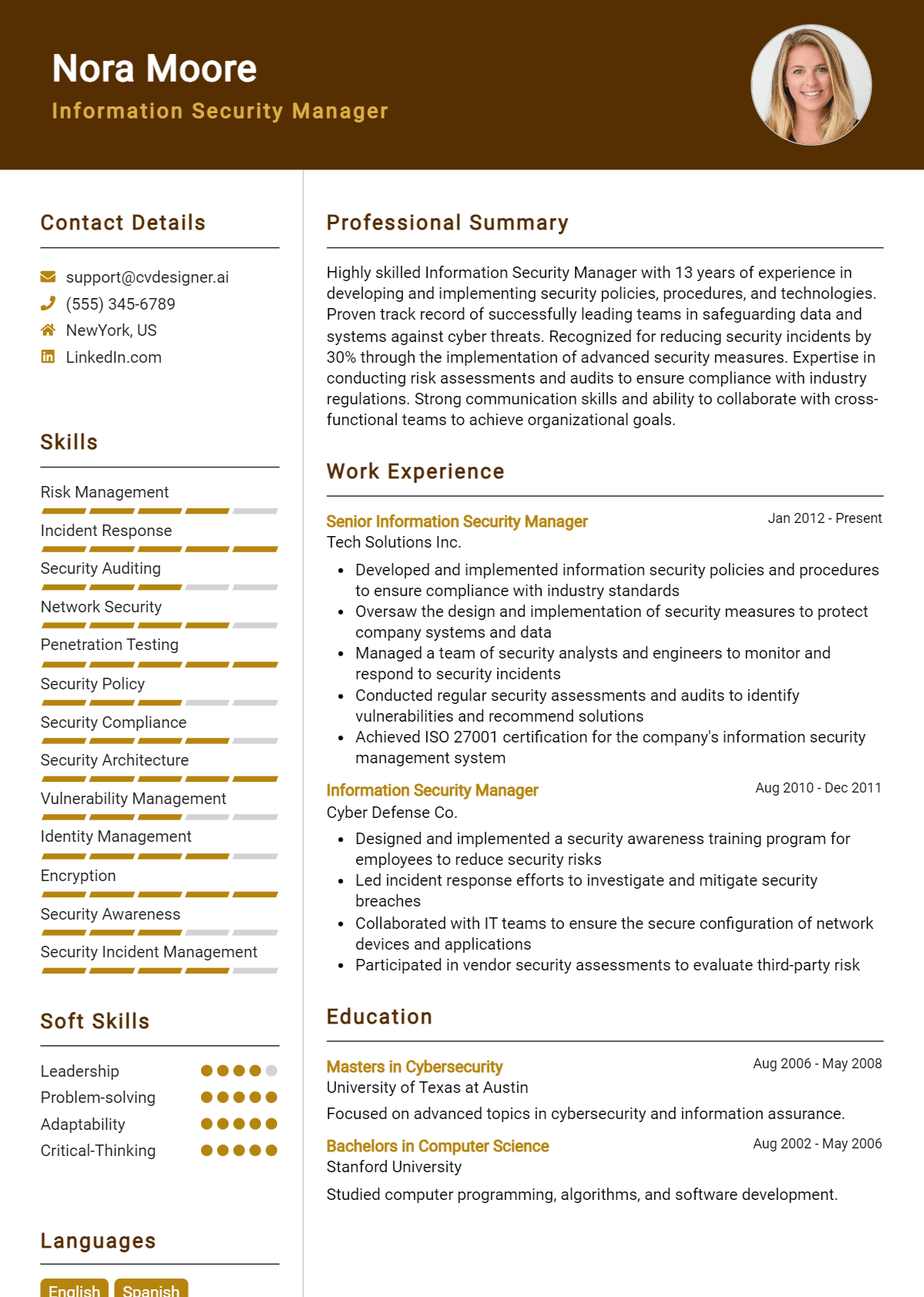 Information Security Manager Resume Example