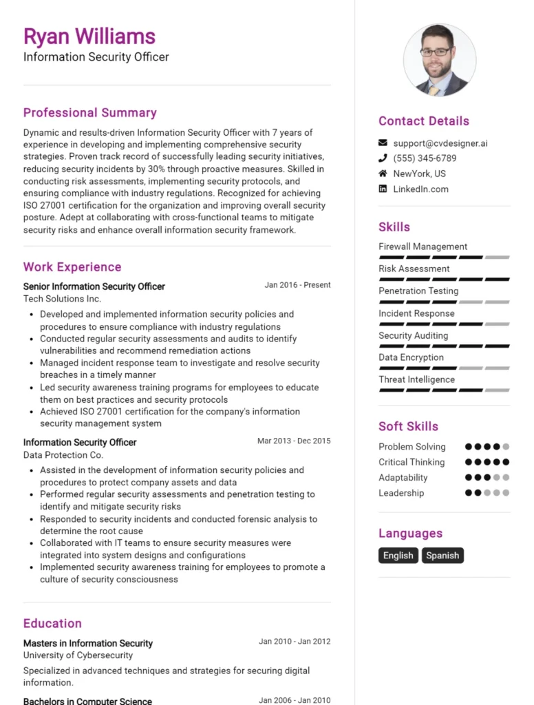 Information Security Officer CV Example