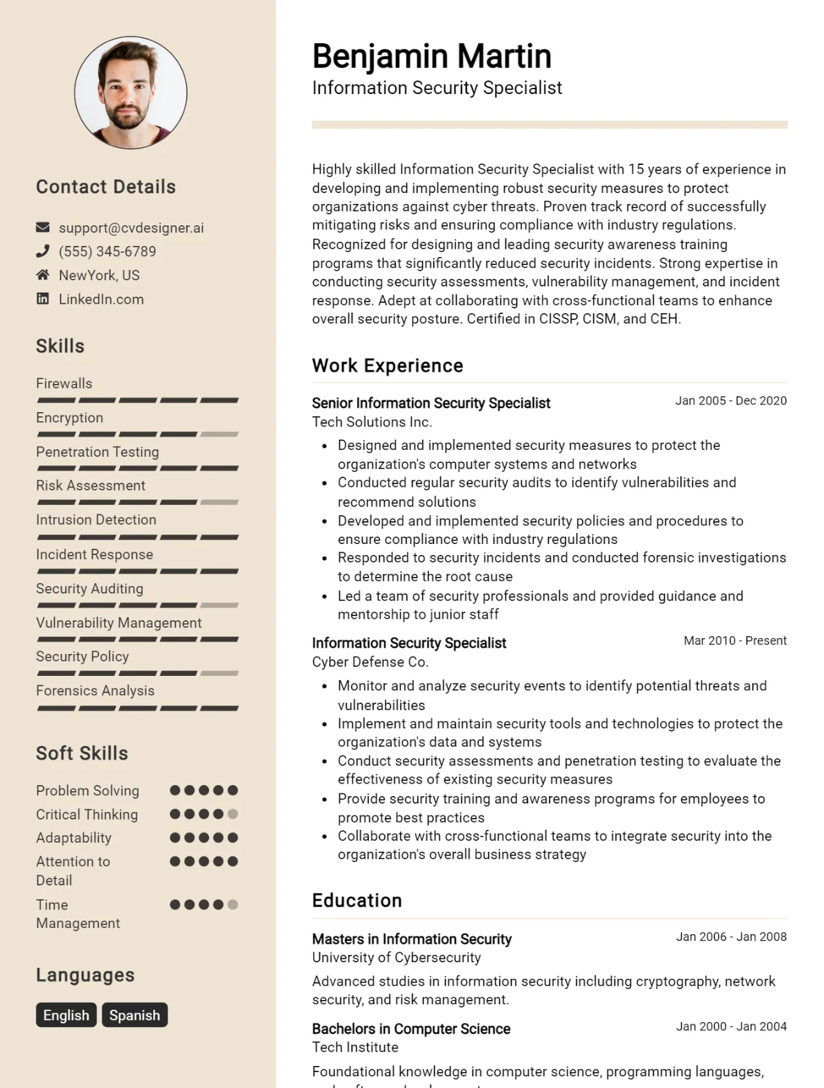 Information Security Specialist CV Example