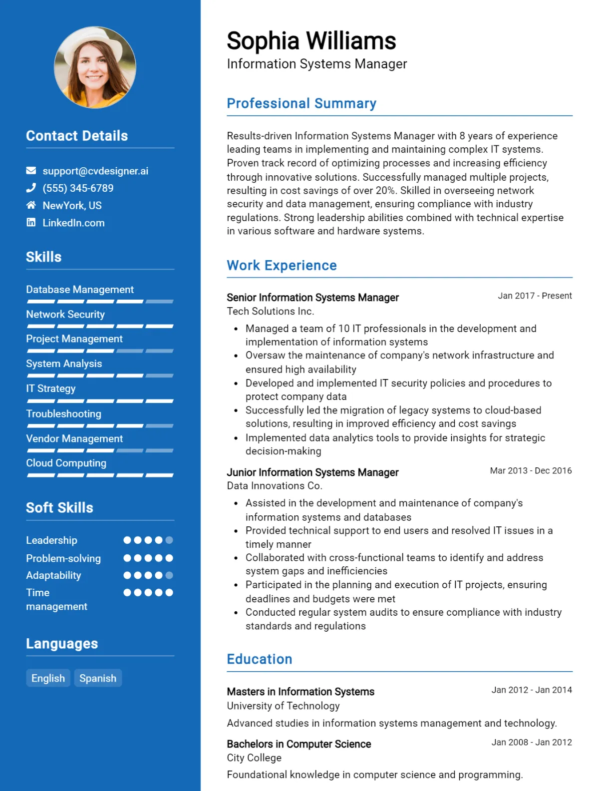 Information Systems Manager CV Example