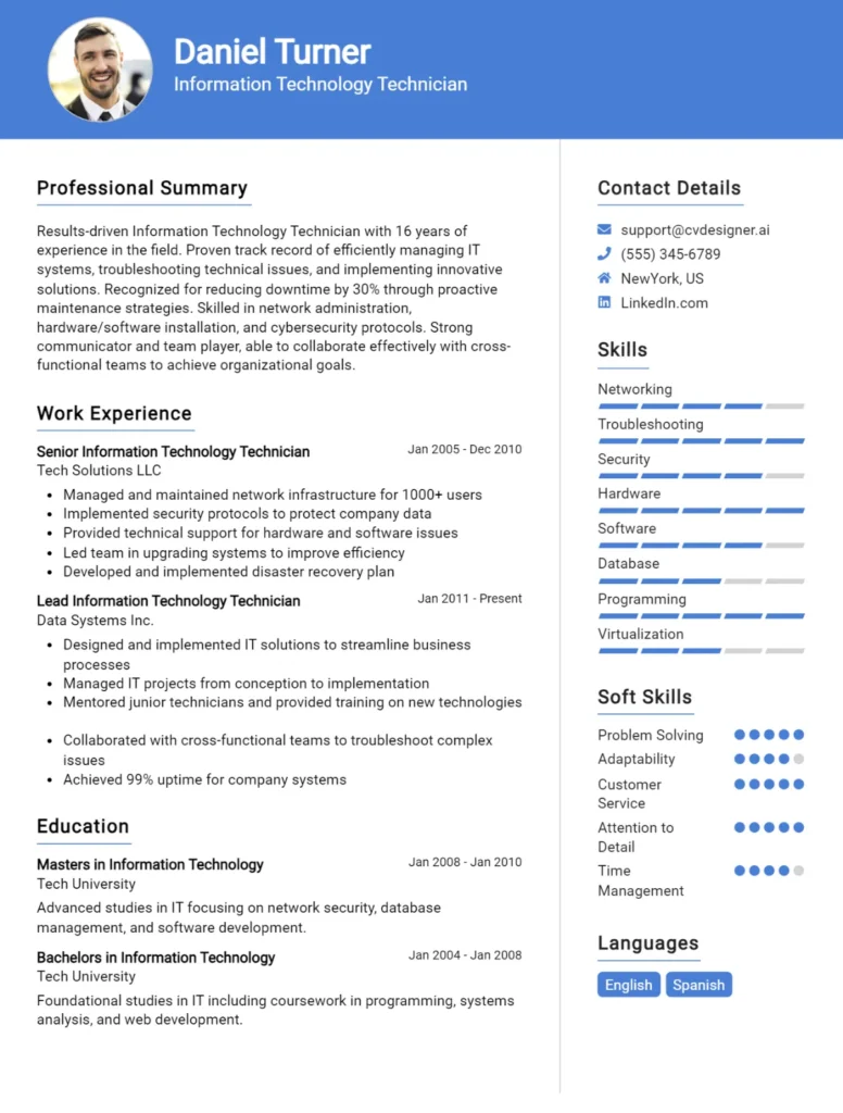 Information Technology Technician CV Example