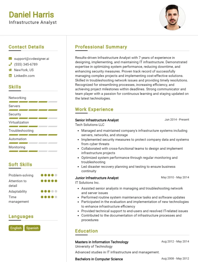 Infrastructure Analyst CV Example For 2025: Proven Tips & Templates