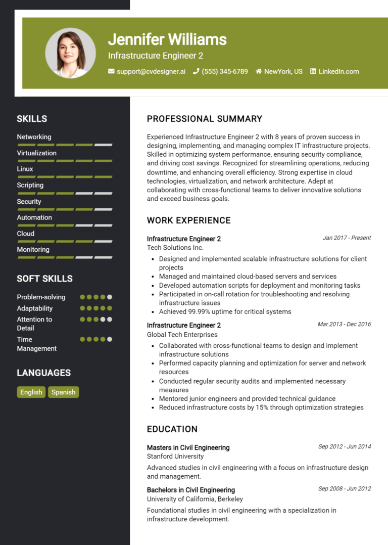 Infrastructure Engineer Resume Example for 2025: Free Guide