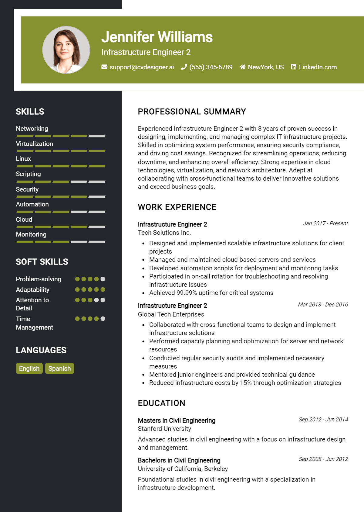Infrastructure Engineer 2 Resume Example