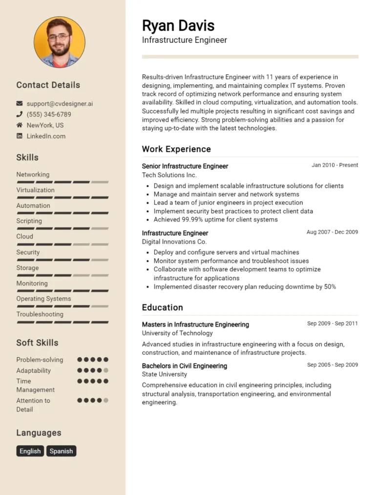 Infrastructure Engineer CV Example For 2025: Best Formatting Tips