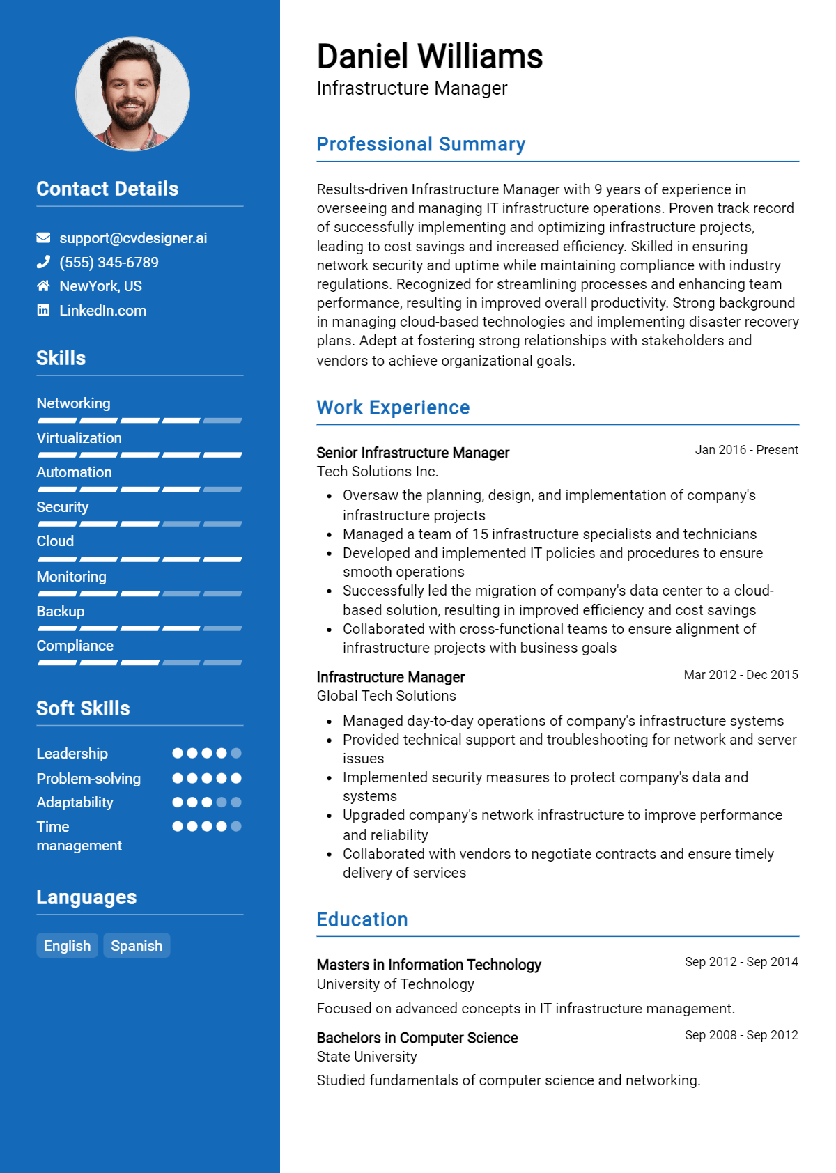 Infrastructure Manager Resume Example