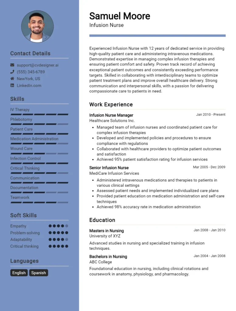 Infusion Nurse CV Example