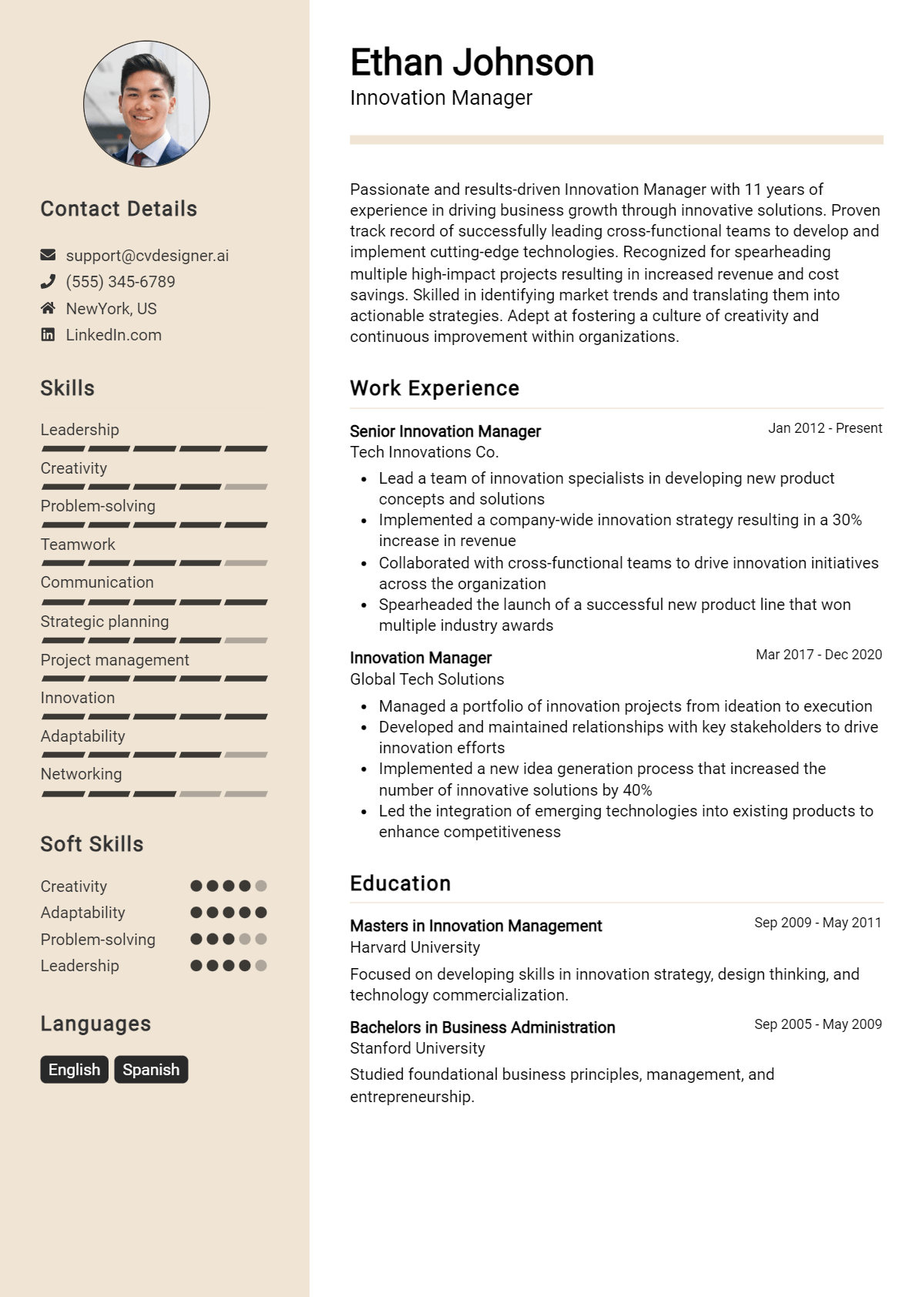 Innovation Manager Resume Example