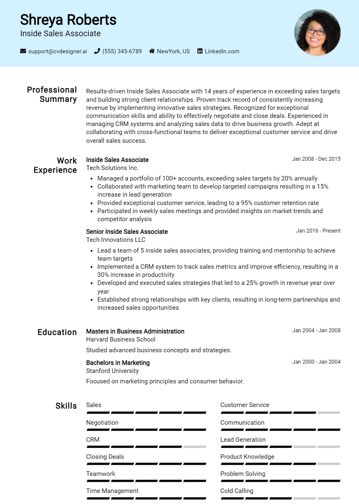 Inside Sales Associate Resume Example