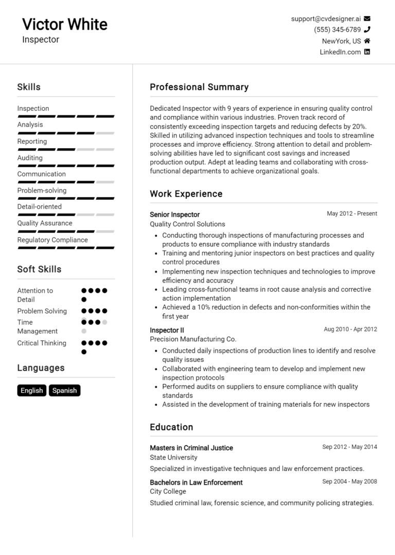 Inspector Resume Example for 2025: Samples & Best Practices
