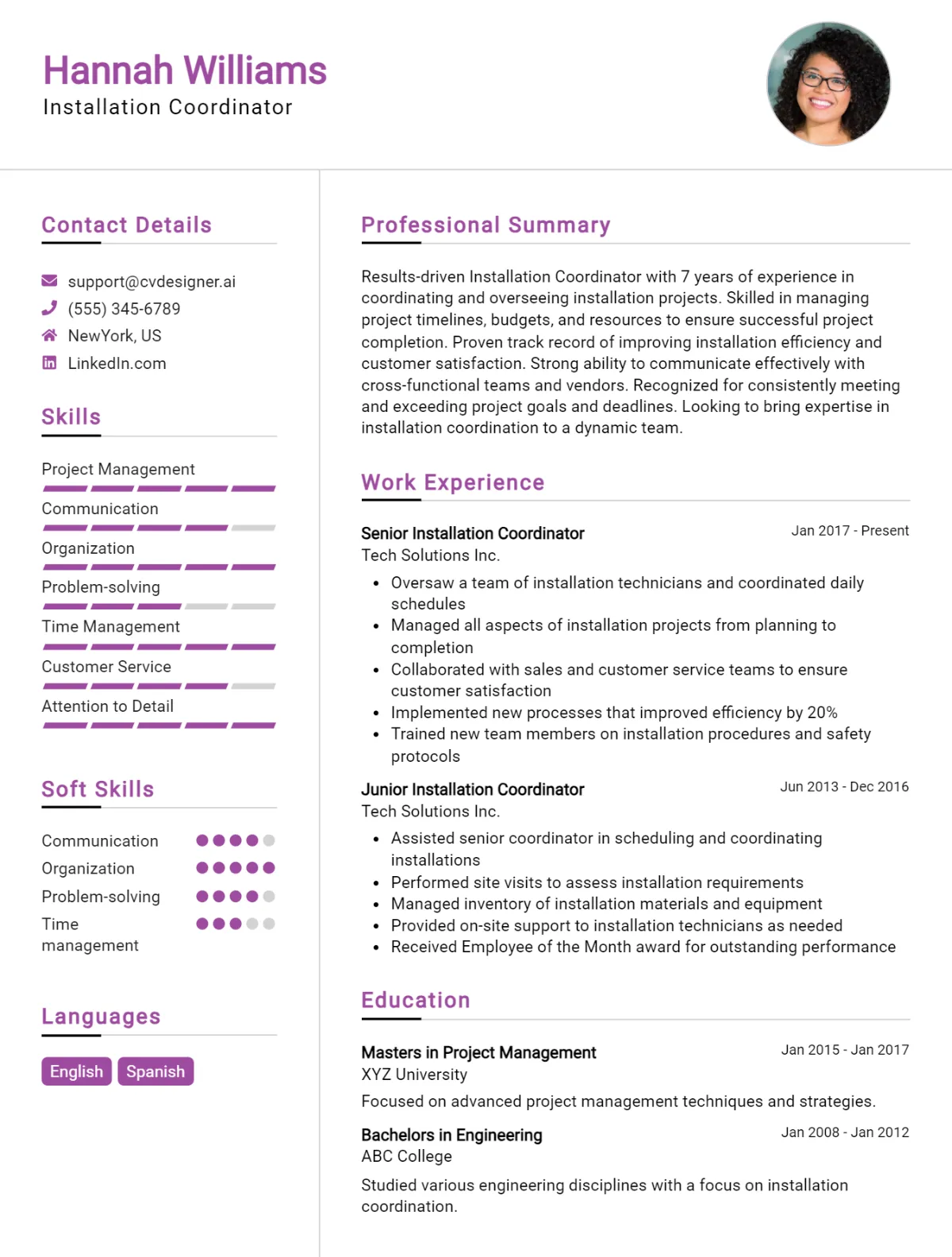 Installation Coordinator CV Example