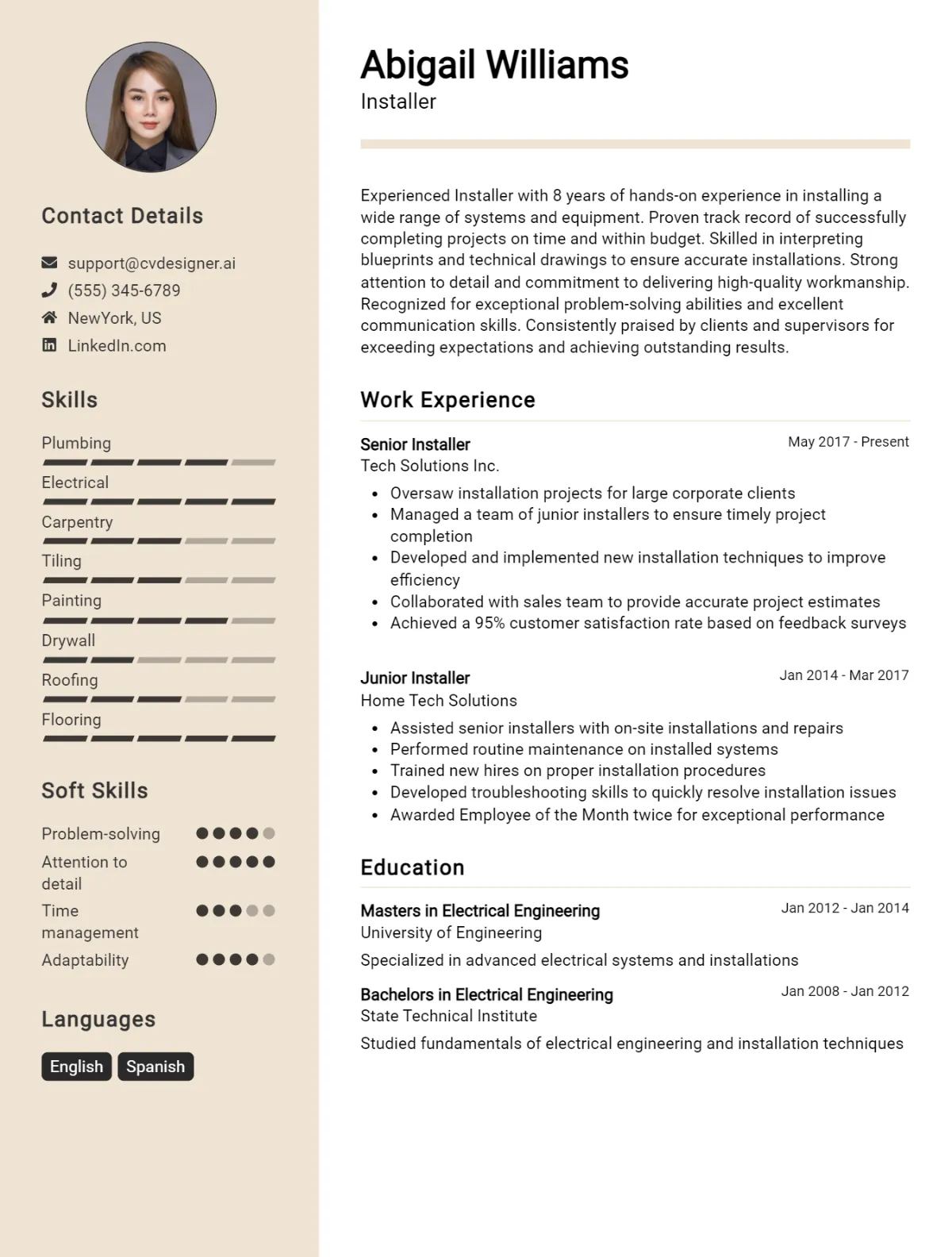 Installer CV Example