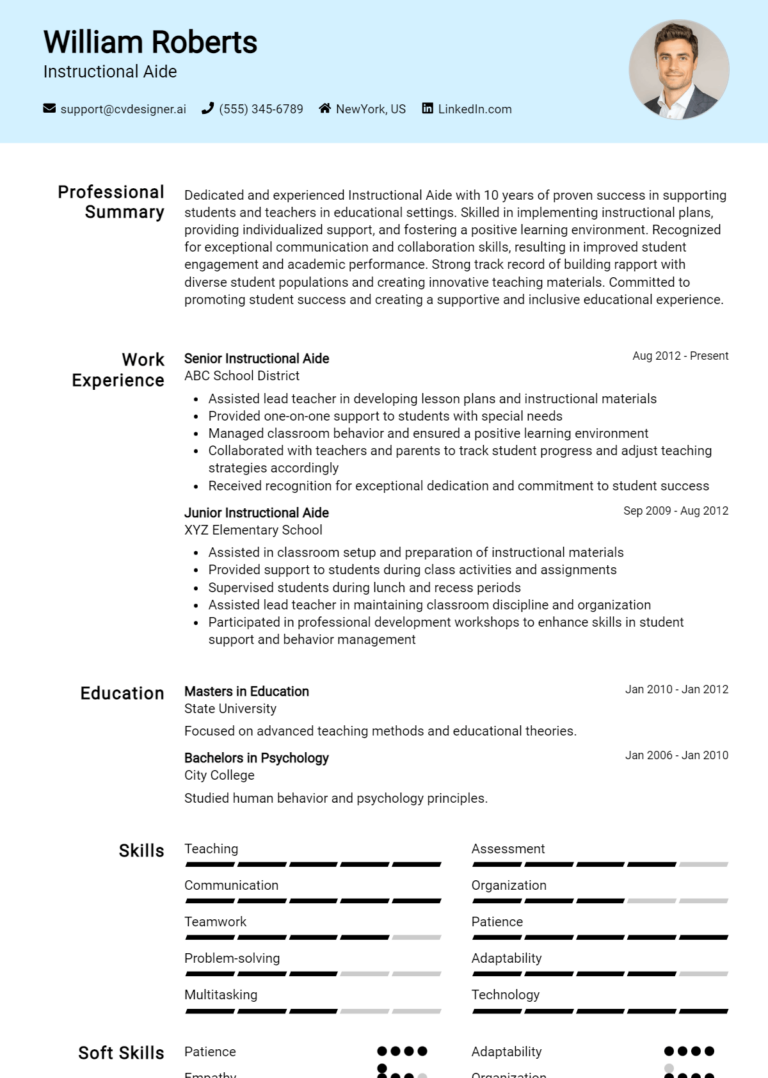 Instructional Aide Resume Example for 2025: Strategies & Templates