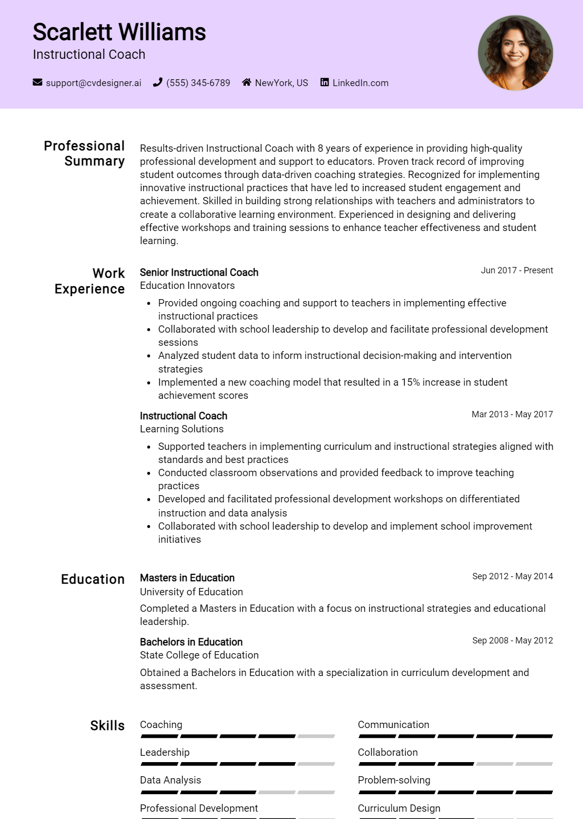 Instructional Coach Resume Example