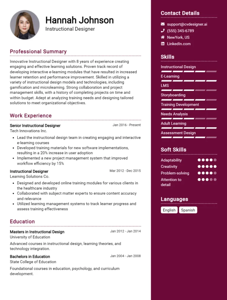 Instructional Designer CV Example For 2025: How to Create a Professional CV