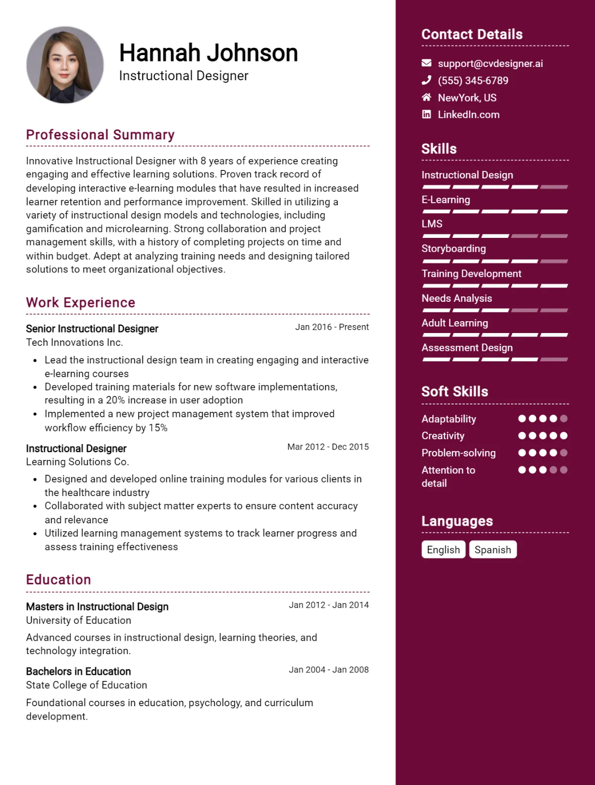 Instructional Designer CV Example