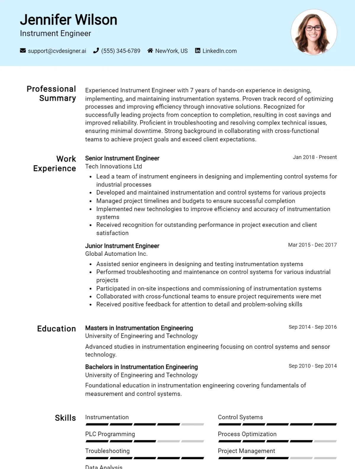 Instrument Engineer CV Example