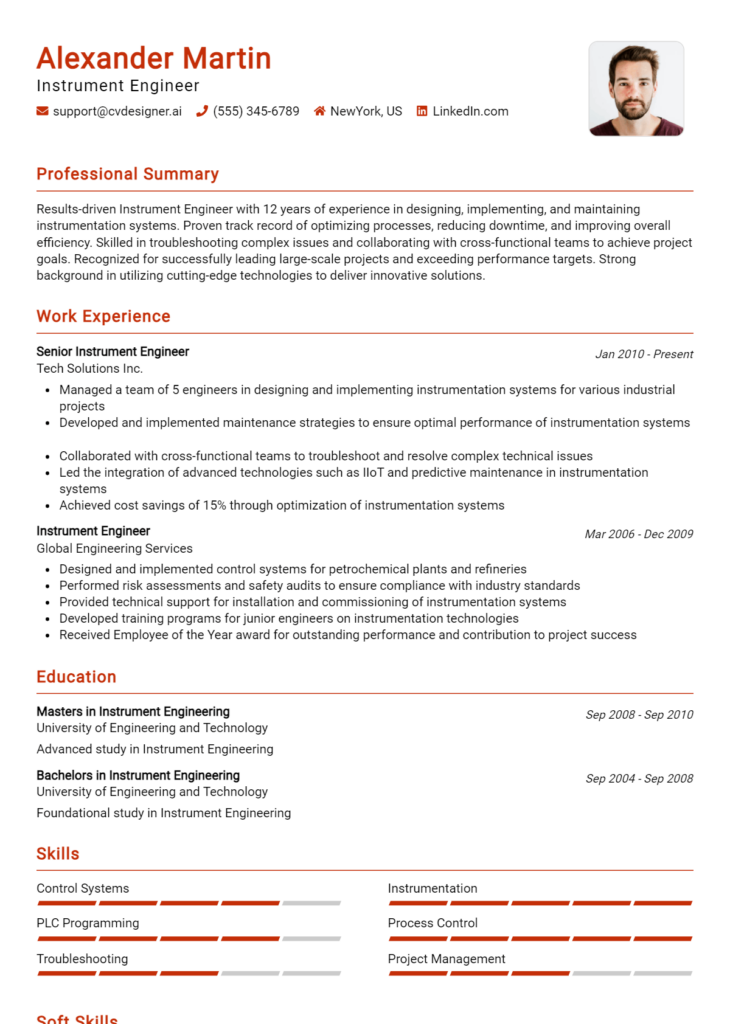 Instrument Engineer Resume Example