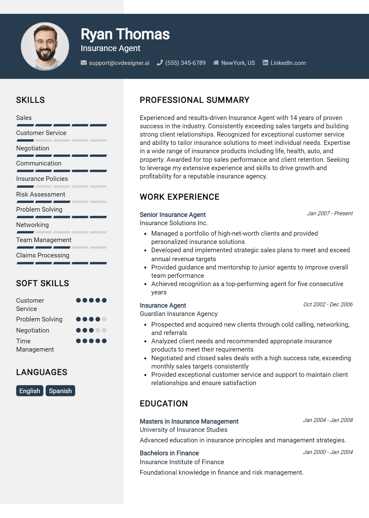 Insurance Agent Resume Example