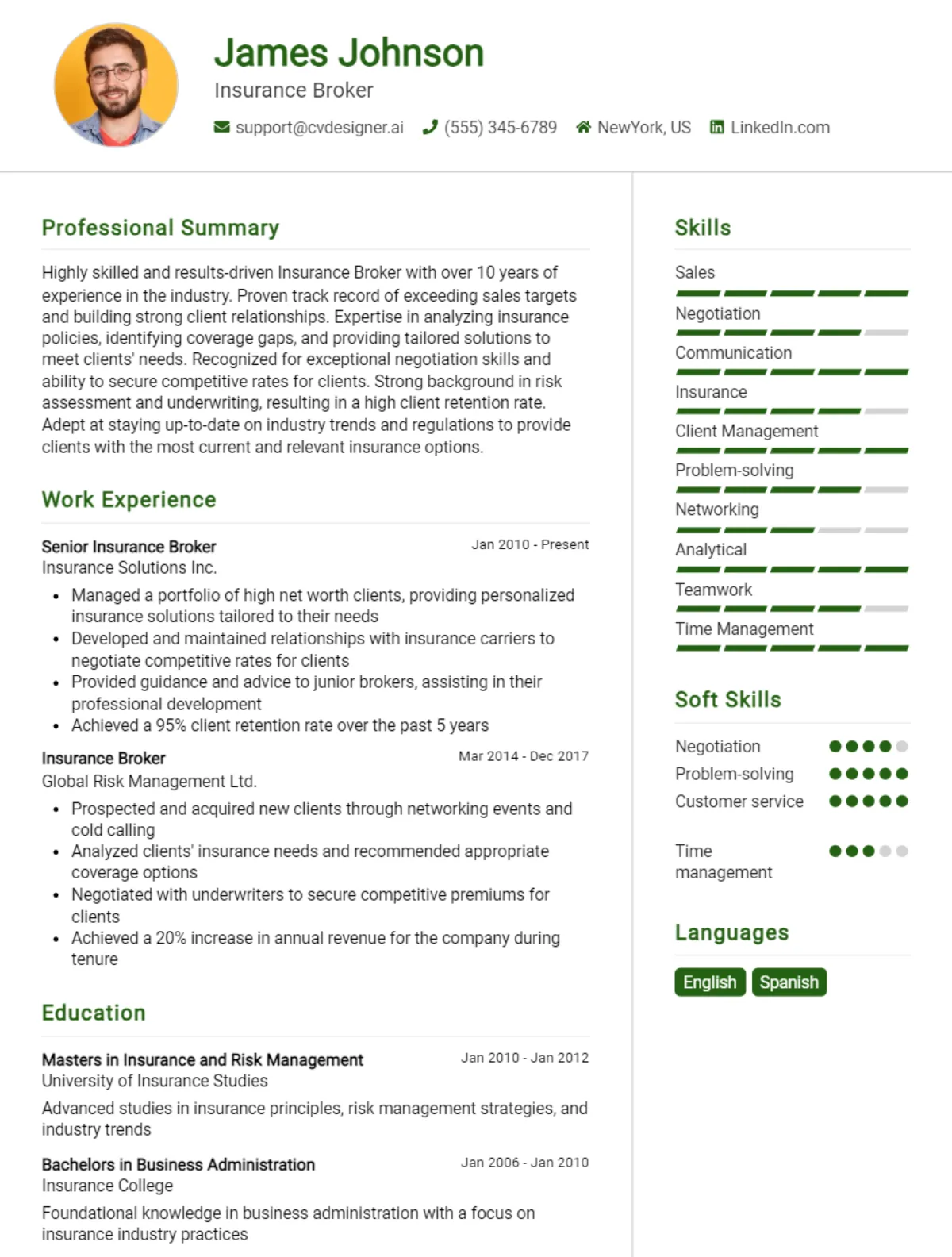 Insurance Broker CV Example