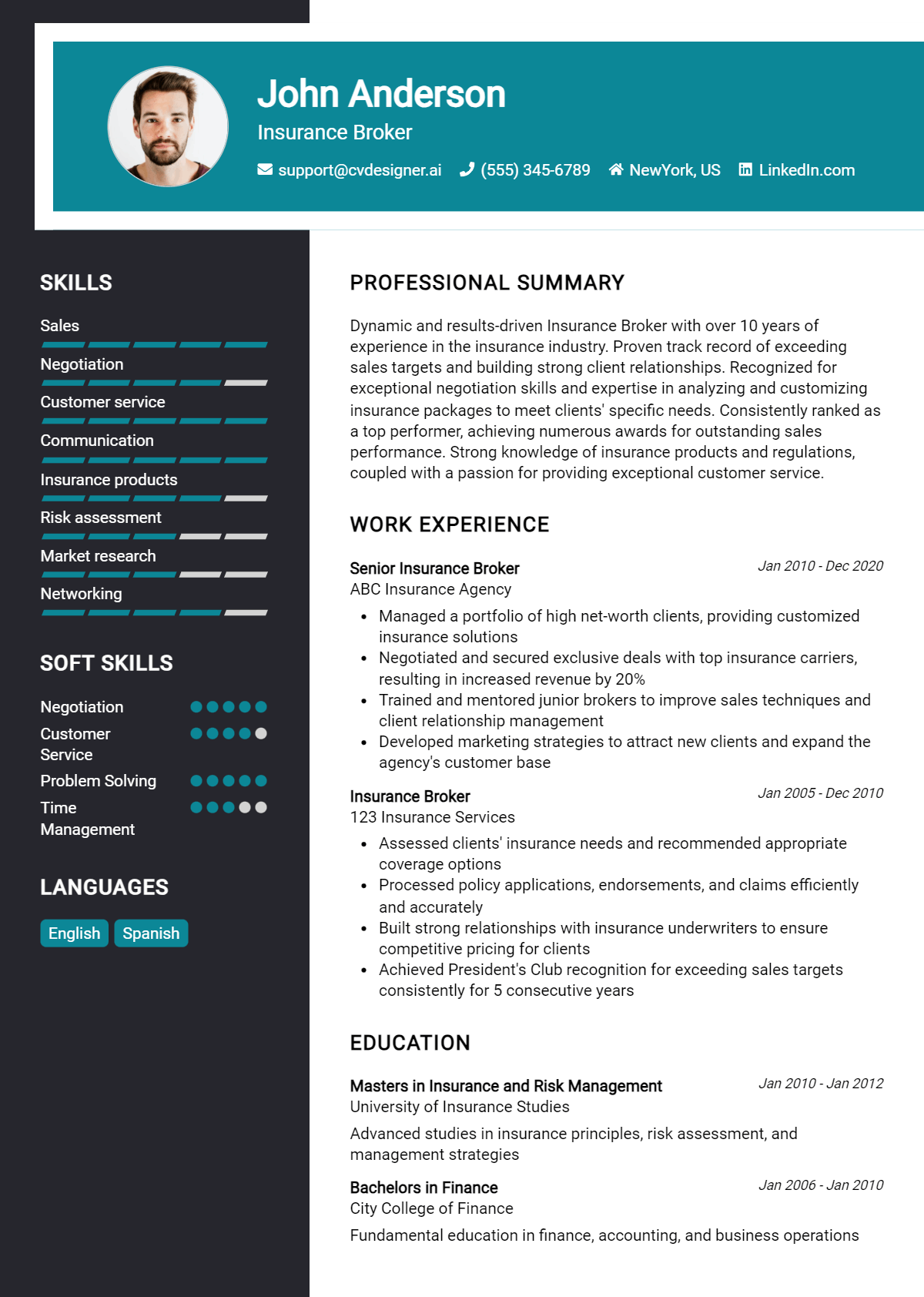 Insurance Broker Resume Example