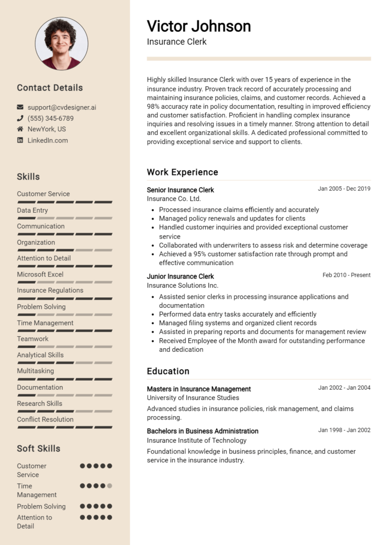 Insurance Clerk Resume Example for 2025: Best Formatting Tips