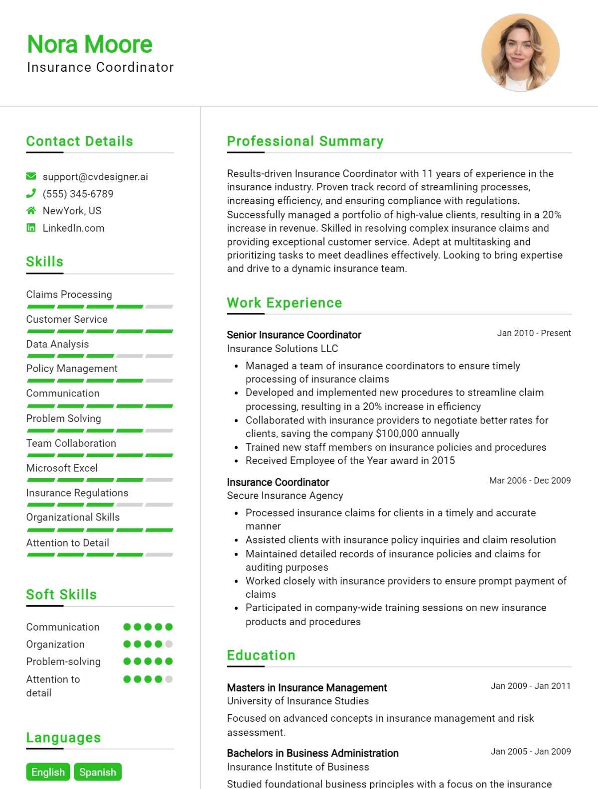 Insurance Coordinator CV Example