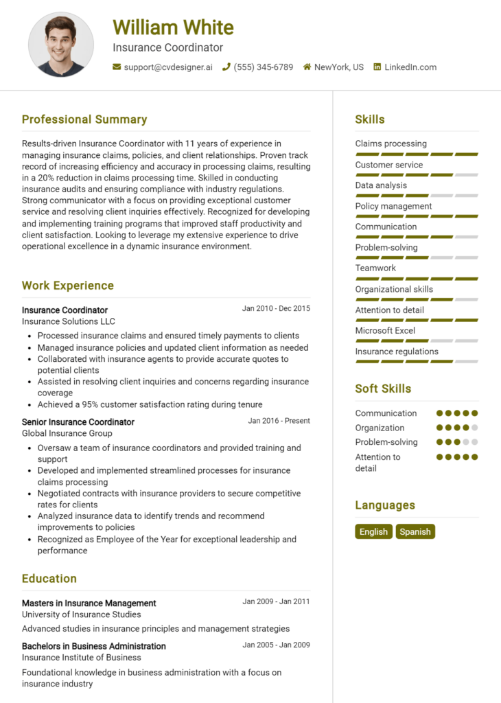 10 Insurance Manager Resume Examples And Templates for 2024 - CVDesigner.ai