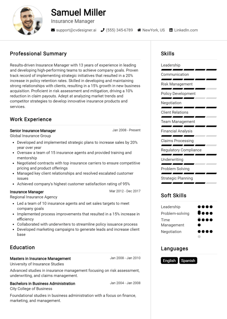 10 Insurance Manager Resume Examples And Templates for 2025