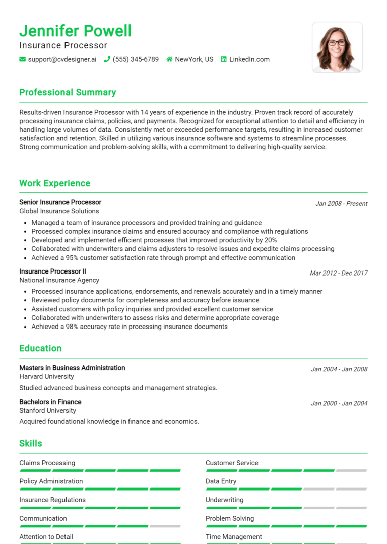 10 Insurance Processor Resume Examples And Templates for 2025