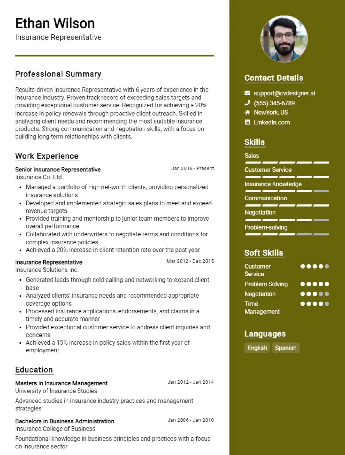 Insurance Representative CV Example