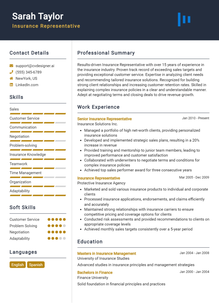 12 Insurance Representative Resume Examples And Templates for 2025