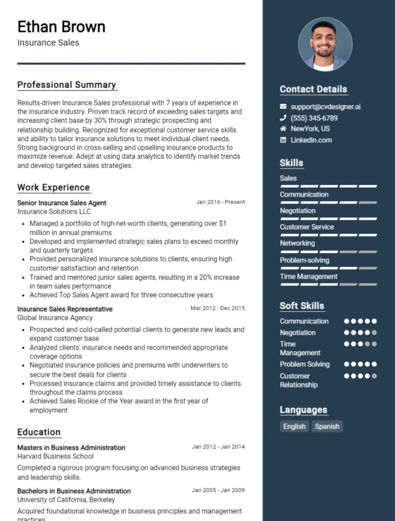 Insurance Sales CV Example For 2025: How to Craft a Winning CV