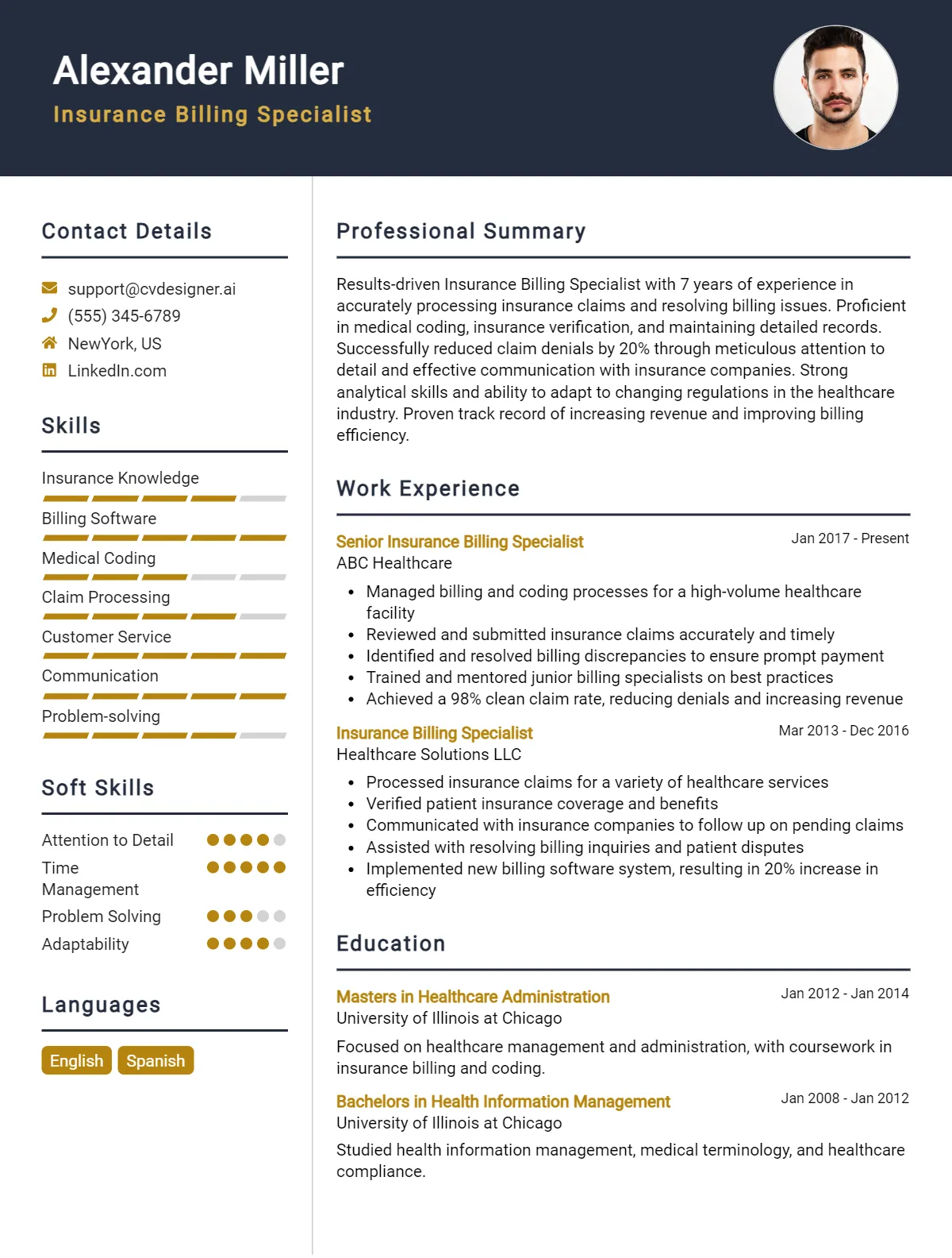 Insurance Billing Specialist CV Example