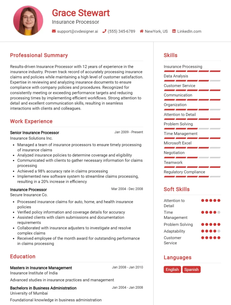 Insurance Processor CV Example For 2025: How to Craft a Winning CV