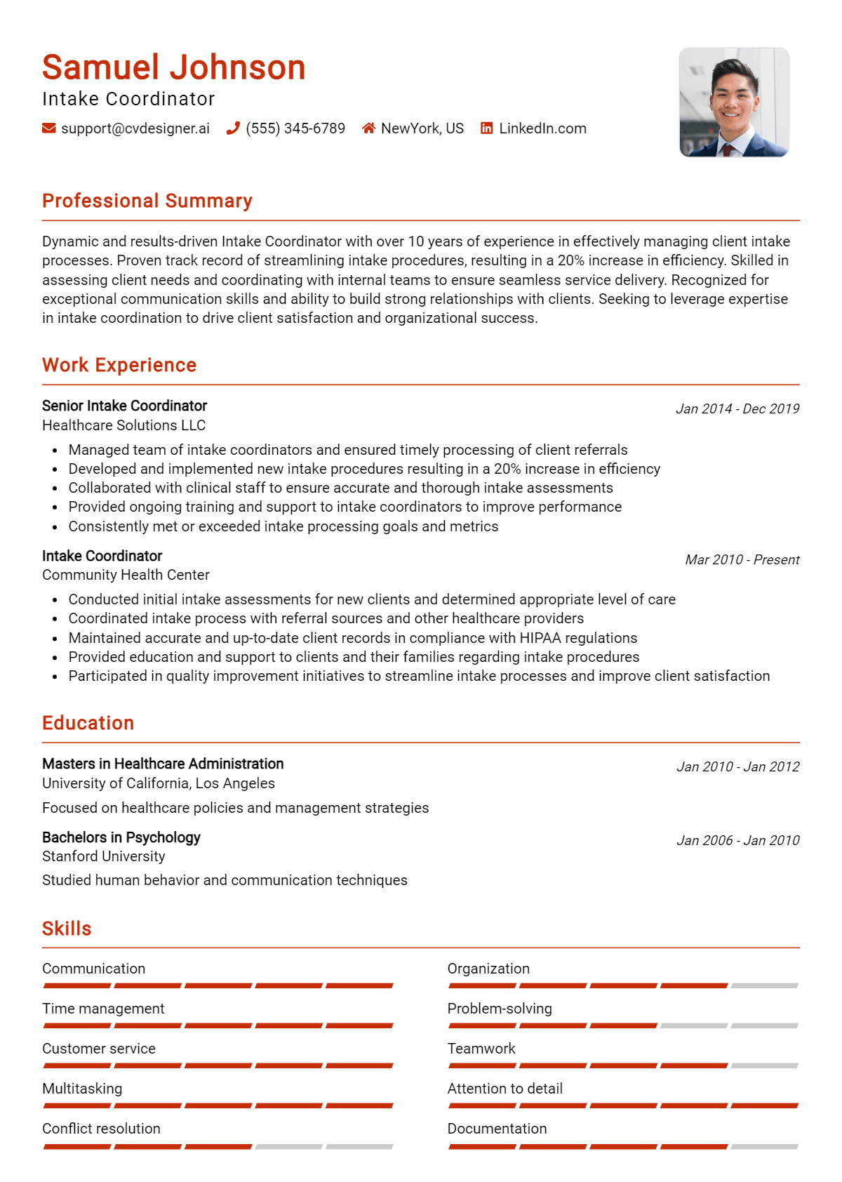 Intake Coordinator Resume Example
