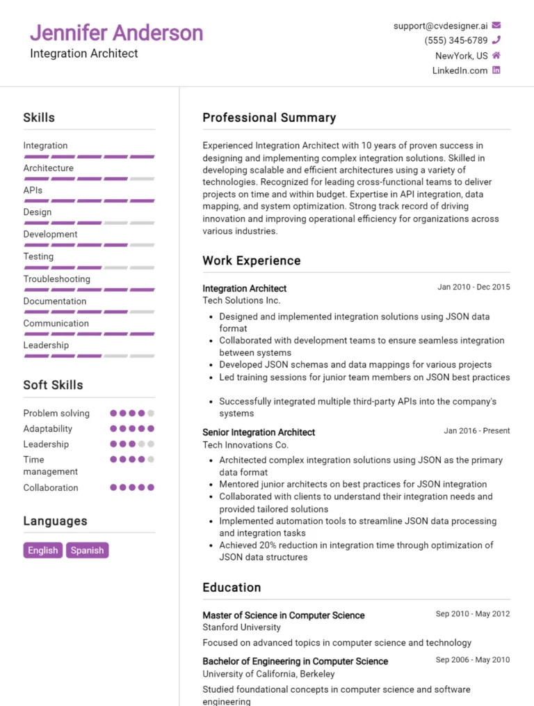 Integration Architect CV Example For 2025: How to Create a Professional CV