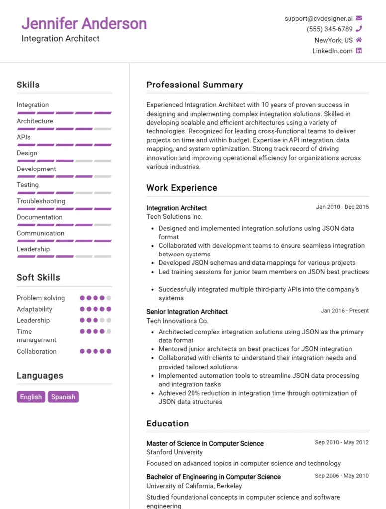Integration Architect CV Example