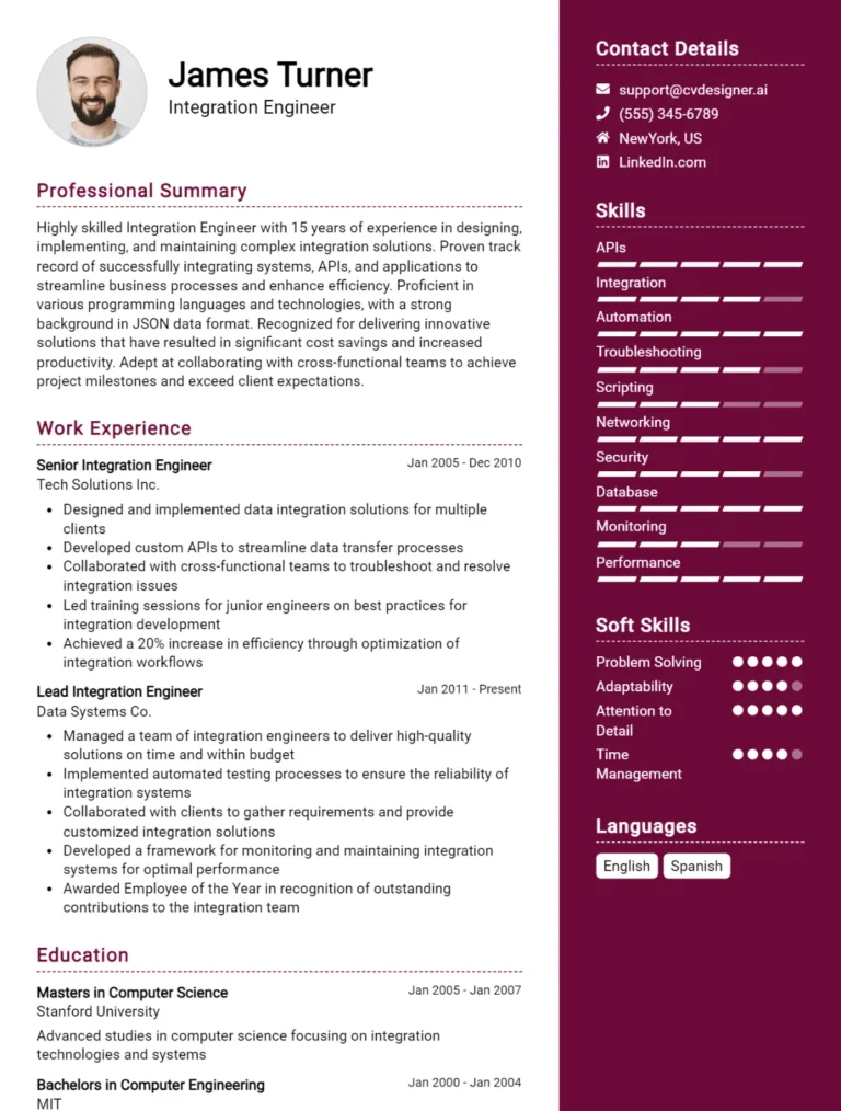 Integration Engineer CV Example For 2025: Top Tips & Samples