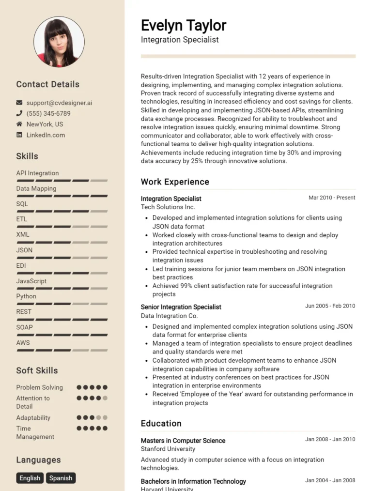 Integration Specialist CV Example For 2025: Effective CV Writing Tips