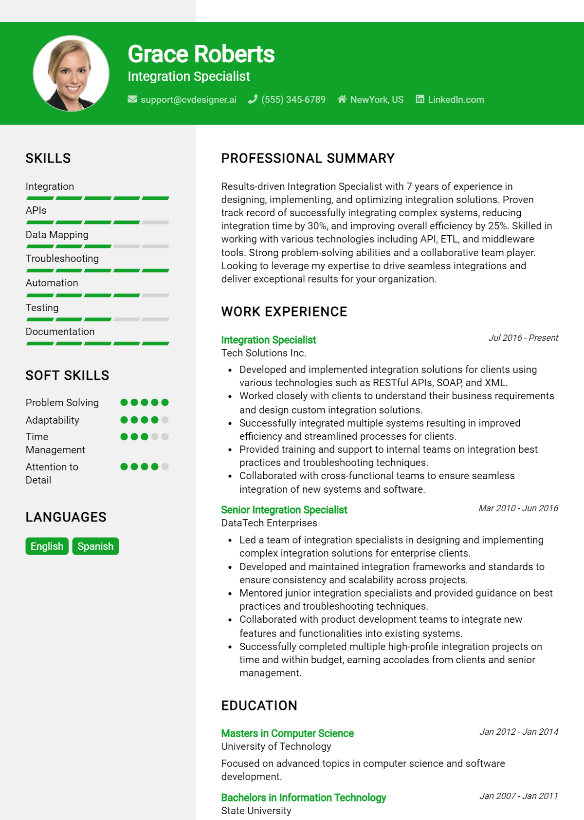 Integration Specialist Resume Example