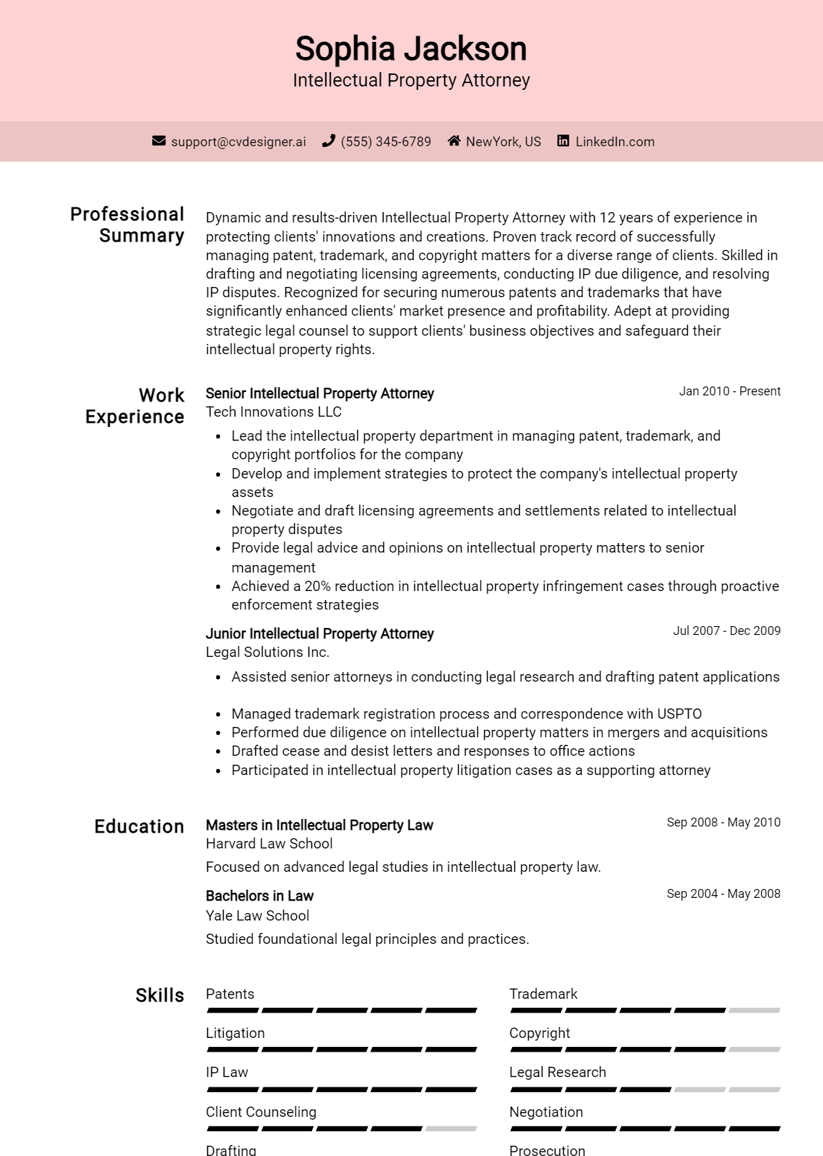 Intellectual Property Attorney Resume Example