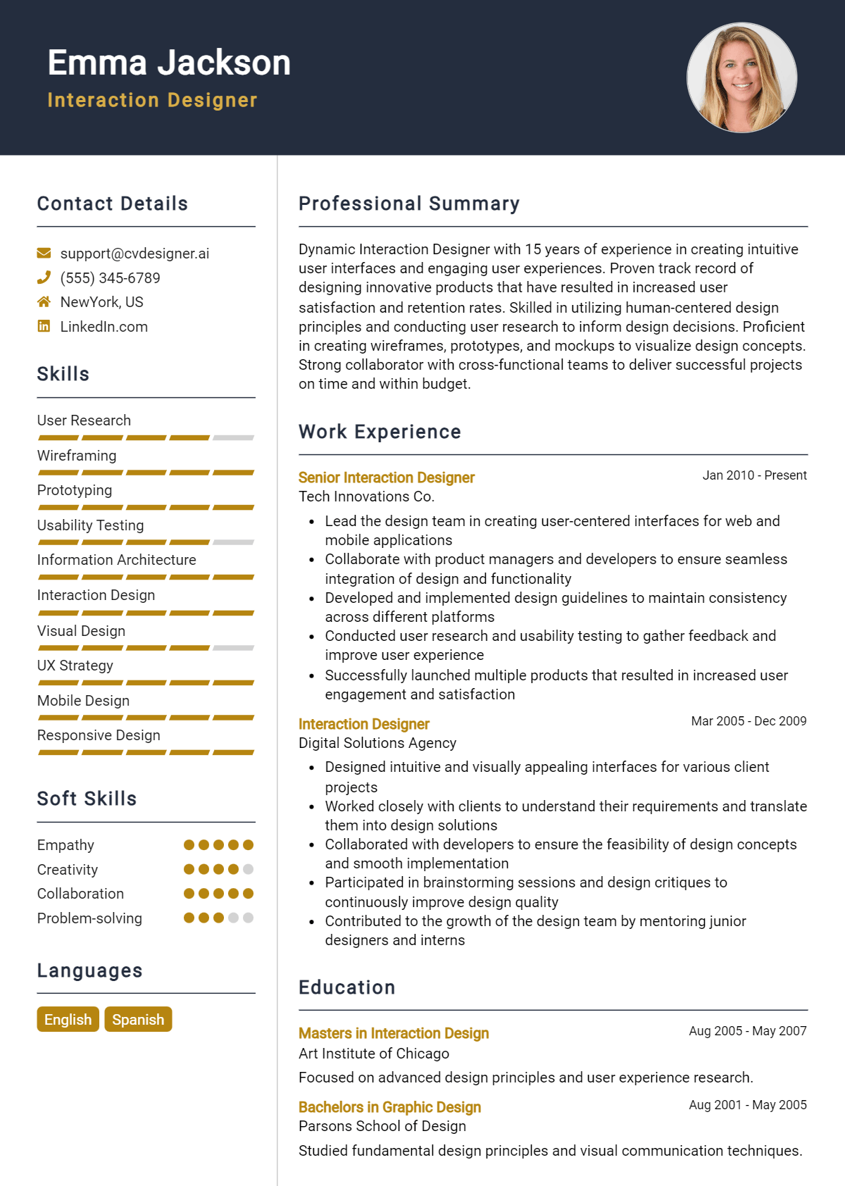 Interaction Designer Resume Example